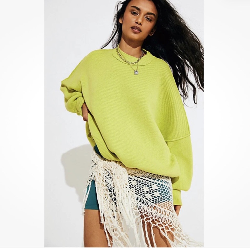 Free People Easy Street Ribbed Knit Tunic Sweater Size Small Citron Green - Picture 2 of 9